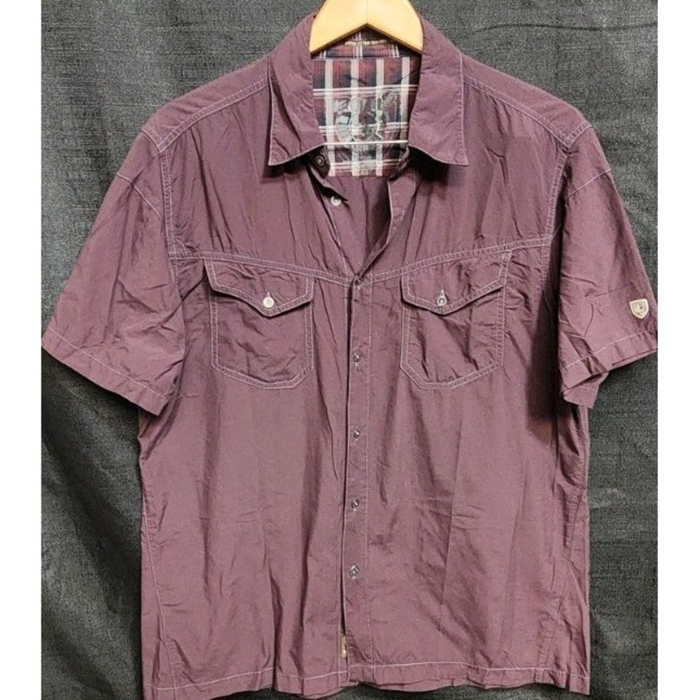 Kuhl Men's Short Sleeve Born In The Mountains Shirt Sz L Red Maroon Outdoor Hike - Picture 5 of 11